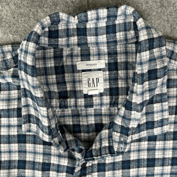 Gap Flannel Untucked Fit Shirt Mens XL Blue Plaid Long Sleeve Button Up - Picture 3 of 10